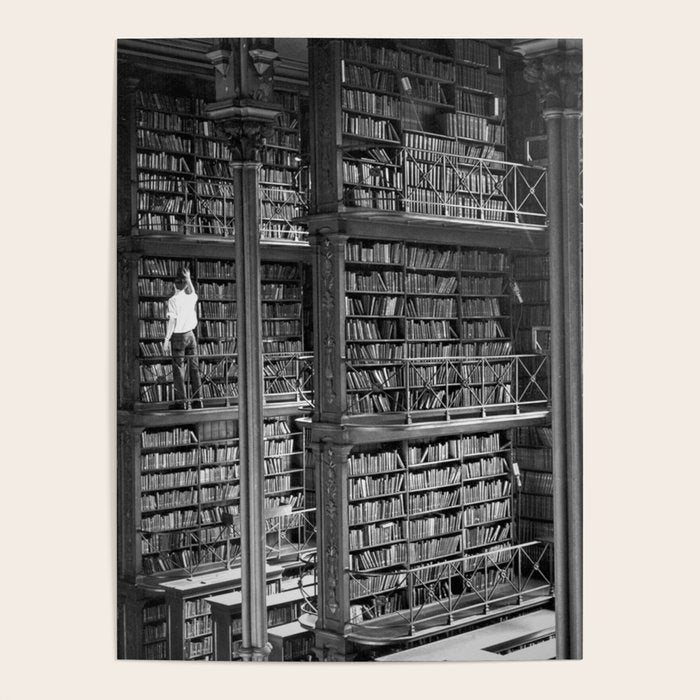 A book lovers dream - Cast-iron Book Alcoves Cincinnati Library black and white photography Poster