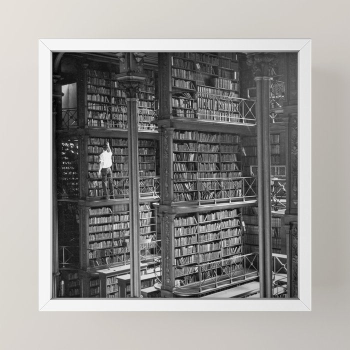 A book lovers dream - Cast-iron Book Alcoves Cincinnati Library black and white photography Mini Art Print