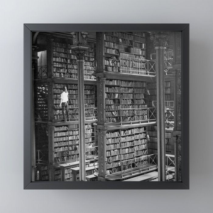 A book lovers dream - Cast-iron Book Alcoves Cincinnati Library black and white photography Mini Art Print