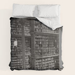 A book lovers dream - Cast-iron Book Alcoves Cincinnati Library black and white photography Comforter