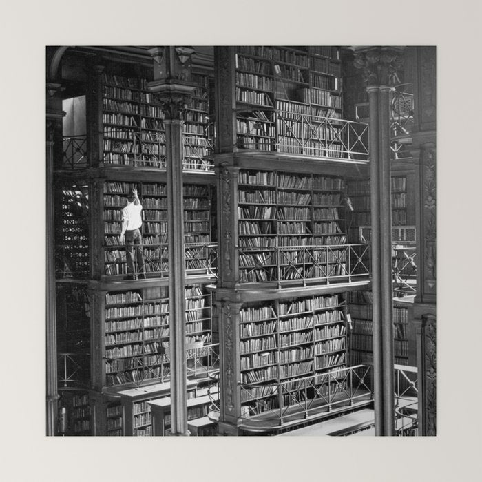 A book lovers dream - Cast-iron Book Alcoves Cincinnati Library black and white photography Mini Art Print