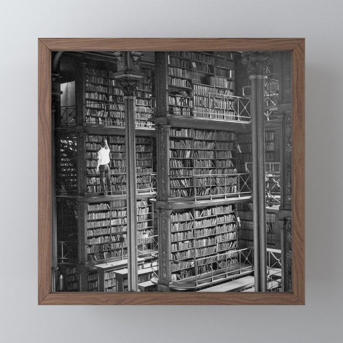 A book lovers dream - Cast-iron Book Alcoves Cincinnati Library black and white photography Mini Art Print