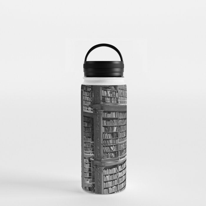 A book lovers dream - Cast-iron Book Alcoves Cincinnati Library black and white photography Water Bottle