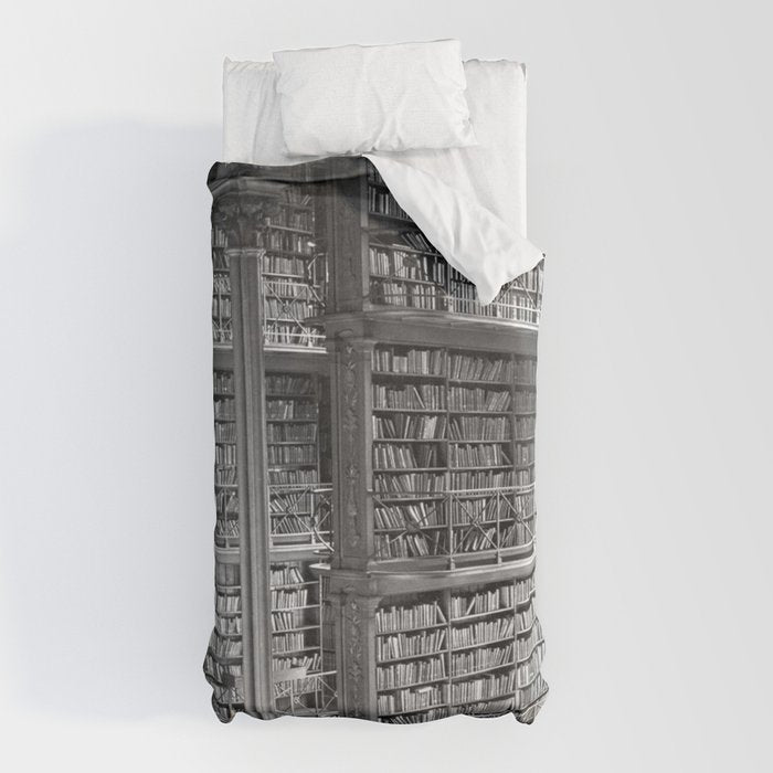 A book lovers dream - Cast-iron Book Alcoves Cincinnati Library black and white photography Duvet Cover
