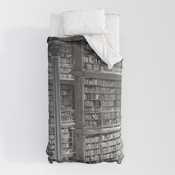 A book lovers dream - Cast-iron Book Alcoves Cincinnati Library black and white photography Comforter