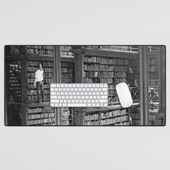 A book lovers dream - Cast-iron Book Alcoves Cincinnati Library black and white photography Desk Mat