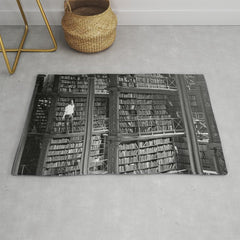 A book lovers dream - Cast-iron Book Alcoves Cincinnati Library black and white photography Rug