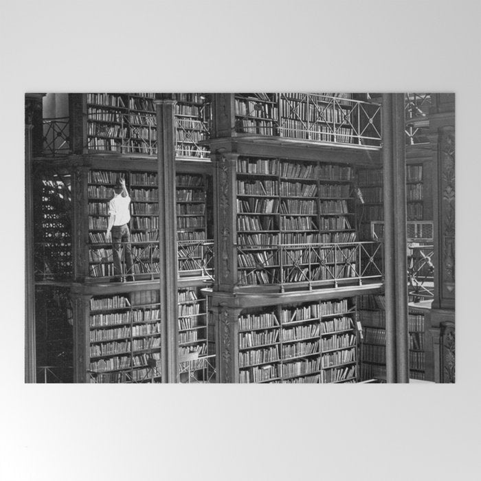A book lovers dream - Cast-iron Book Alcoves Cincinnati Library black and white photography Welcome Mat