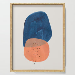 Twins' Minimalist Modern Mid Century Colorful Navy Blue Tan Shapes by Ejaaz Haniff Serving Tray