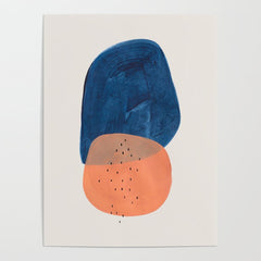 Twins' Minimalist Modern Mid Century Colorful Navy Blue Tan Shapes by Ejaaz Haniff Poster