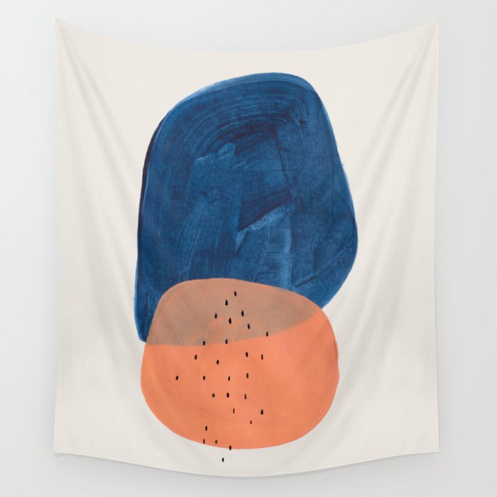 Twins' Minimalist Modern Mid Century Colorful Navy Blue Tan Shapes by Ejaaz Haniff Wall Tapestry