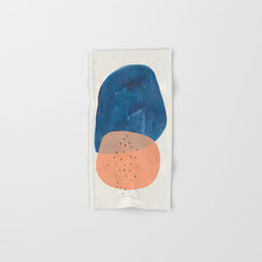 Twins' Minimalist Modern Mid Century Colorful Navy Blue Tan Shapes by Ejaaz Haniff Bath Towel