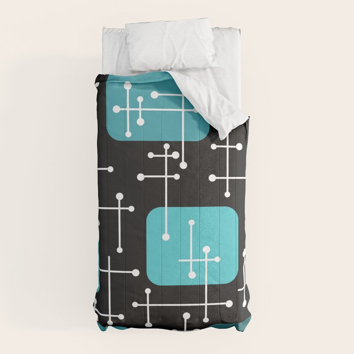 1950s Eames Era Art Crosshairs Black Teal Blue Comforter