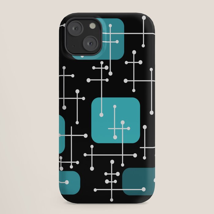 1950s Eames Era Art Crosshairs Black Teal Blue iPhone Case