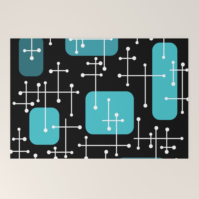1950s Eames Era Art Crosshairs Black Teal Blue Welcome Mat