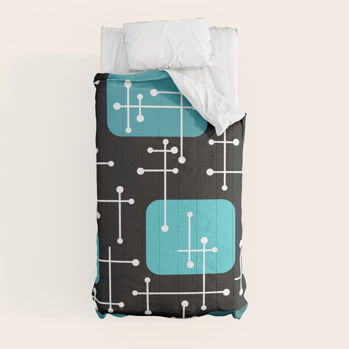 1950s Eames Era Art Crosshairs Black Teal Blue Comforter