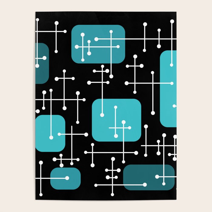1950s Eames Era Art Crosshairs Black Teal Blue Poster