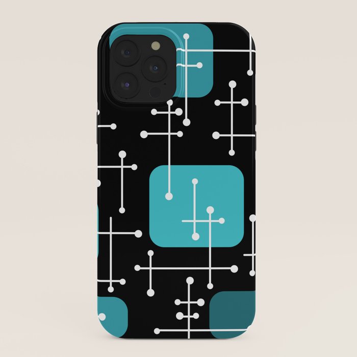 1950s Eames Era Art Crosshairs Black Teal Blue iPhone Case