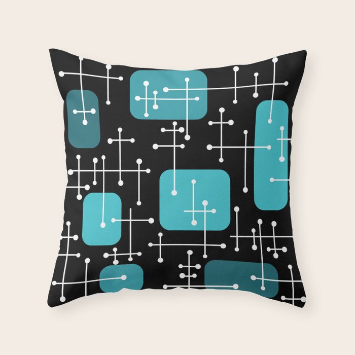 1950s Eames Era Art Crosshairs Black Teal Blue Throw Pillow