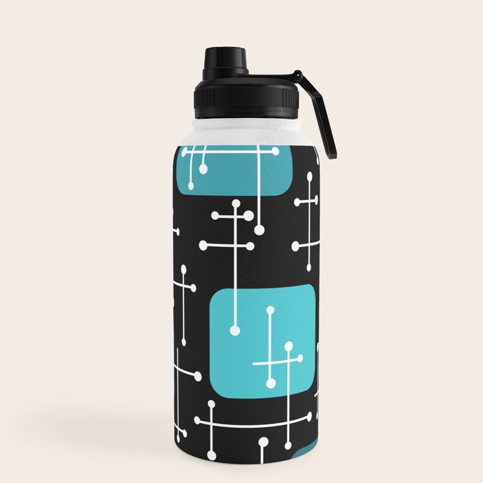 1950s Eames Era Art Crosshairs Black Teal Blue Water Bottle