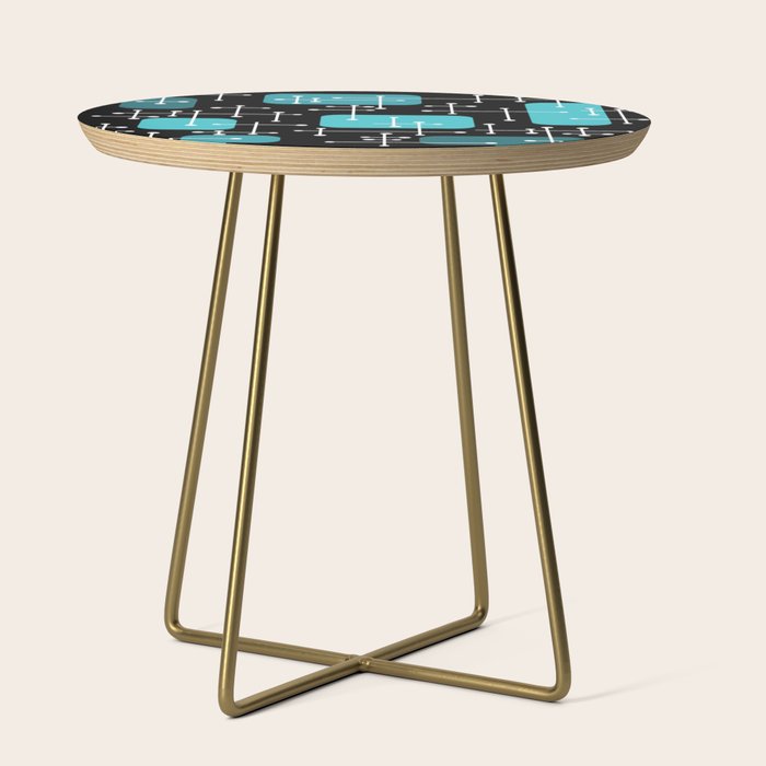 1950s Eames Era Art Crosshairs Black Teal Blue Side Table