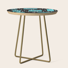 1950s Eames Era Art Crosshairs Black Teal Blue Side Table