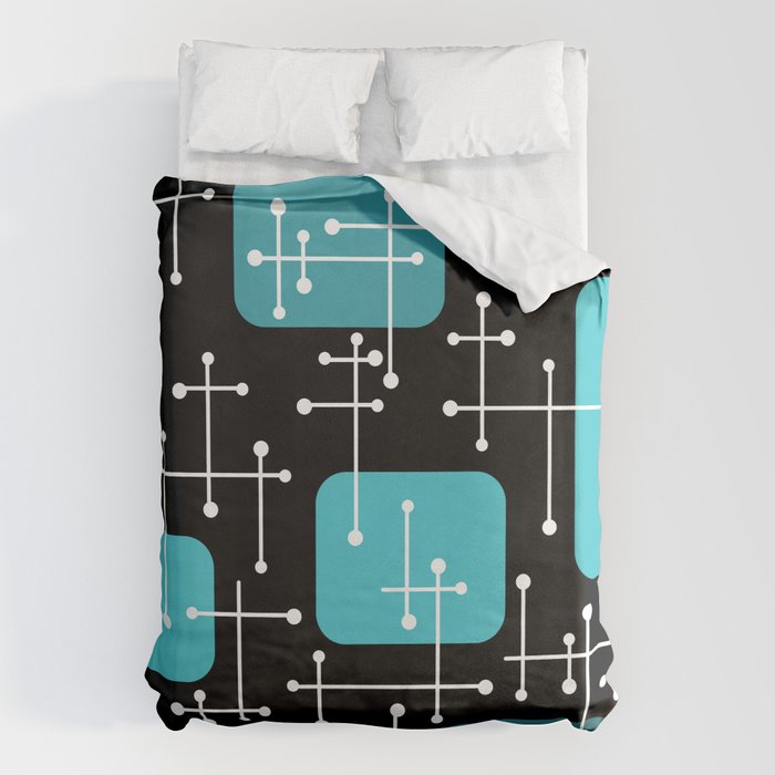 1950s Eames Era Art Crosshairs Black Teal Blue Duvet Cover