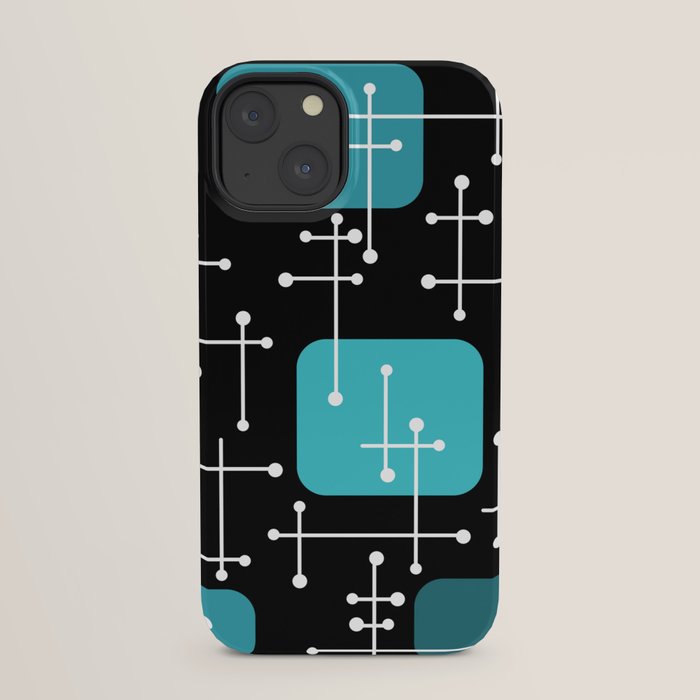 1950s Eames Era Art Crosshairs Black Teal Blue iPhone Case