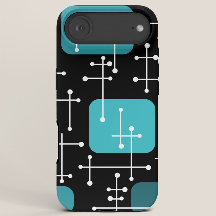 1950s Eames Era Art Crosshairs Black Teal Blue iPhone Case