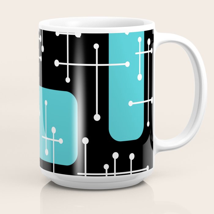 1950s Eames Era Art Crosshairs Black Teal Blue Coffee Mug