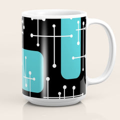 1950s Eames Era Art Crosshairs Black Teal Blue Coffee Mug