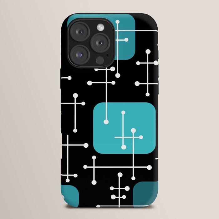 1950s Eames Era Art Crosshairs Black Teal Blue iPhone Case