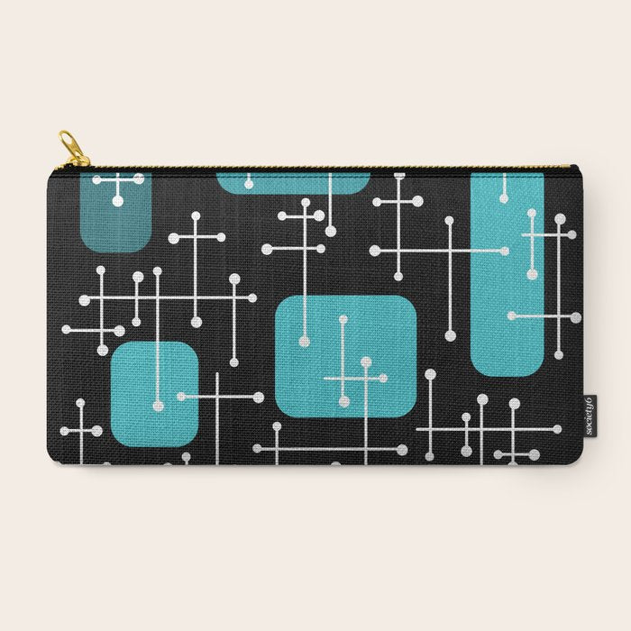 1950s Eames Era Art Crosshairs Black Teal Blue Carry All Pouch