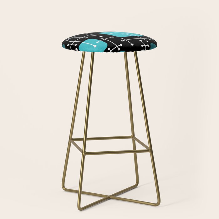 1950s Eames Era Art Crosshairs Black Teal Blue Stool