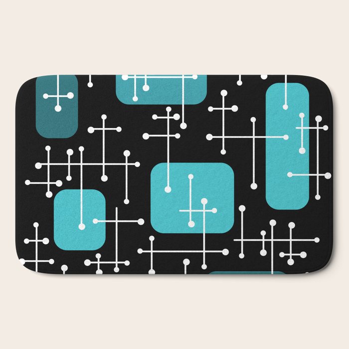 1950s Eames Era Art Crosshairs Black Teal Blue Bath Mat