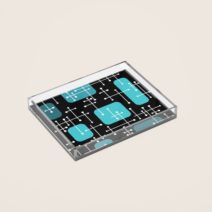 1950s Eames Era Art Crosshairs Black Teal Blue Acrylic Tray