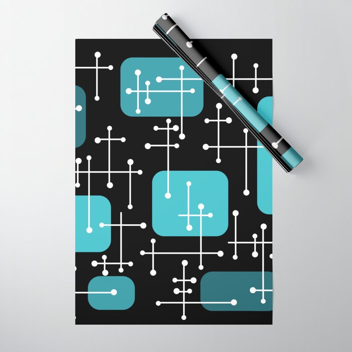 1950s Eames Era Art Crosshairs Black Teal Blue Wrapping Paper