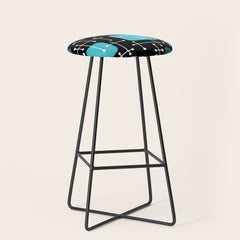 1950s Eames Era Art Crosshairs Black Teal Blue Stool