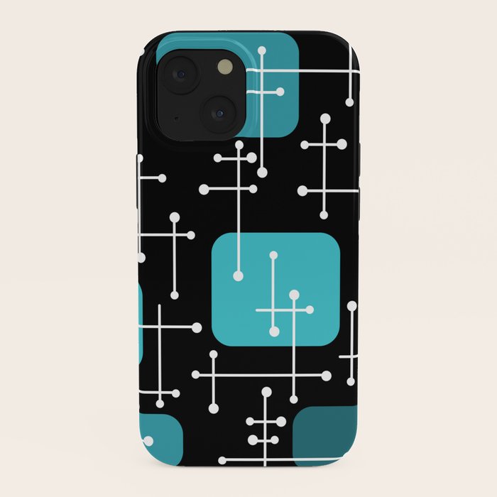1950s Eames Era Art Crosshairs Black Teal Blue iPhone Case