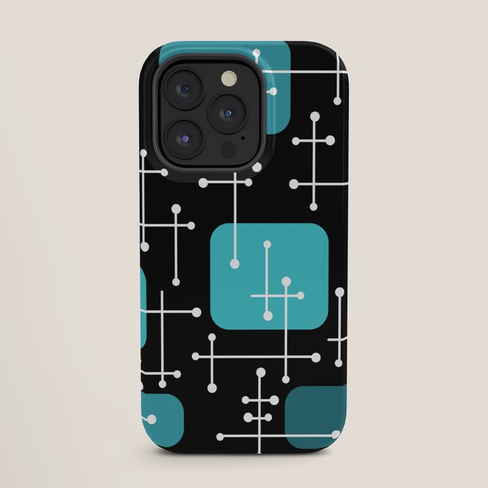 1950s Eames Era Art Crosshairs Black Teal Blue iPhone Case