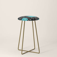 1950s Eames Era Art Crosshairs Black Teal Blue Stool