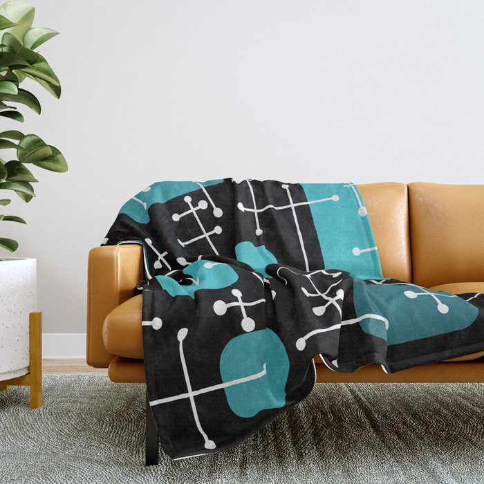 1950s Eames Era Art Crosshairs Black Teal Blue Throw Blanket