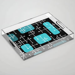 1950s Eames Era Art Crosshairs Black Teal Blue Acrylic Tray