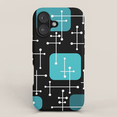 1950s Eames Era Art Crosshairs Black Teal Blue iPhone Case