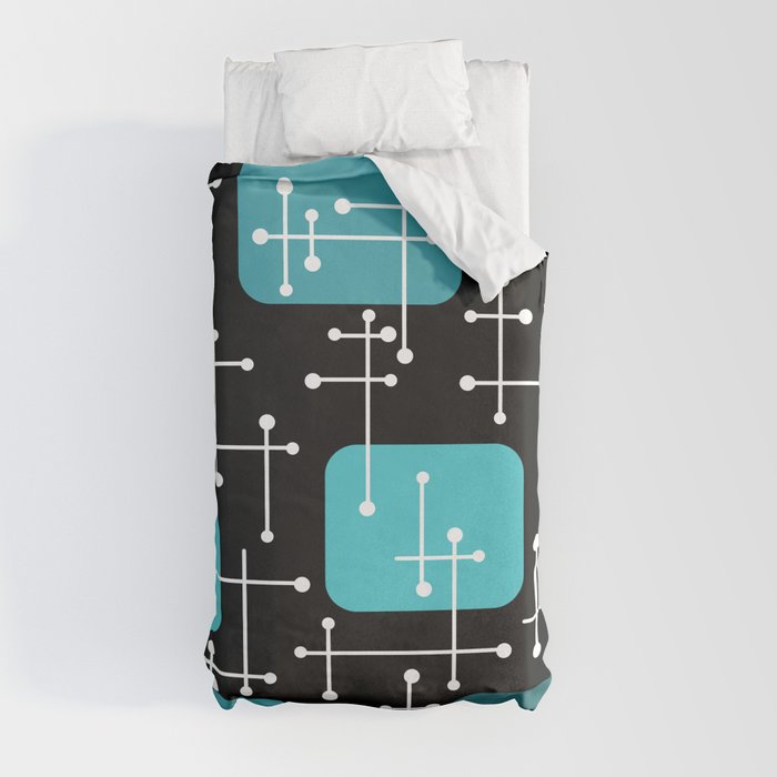 1950s Eames Era Art Crosshairs Black Teal Blue Duvet Cover