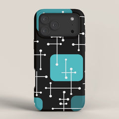 1950s Eames Era Art Crosshairs Black Teal Blue iPhone Case