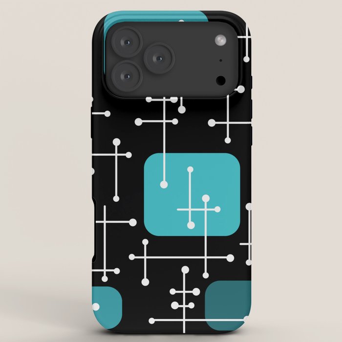 1950s Eames Era Art Crosshairs Black Teal Blue iPhone Case