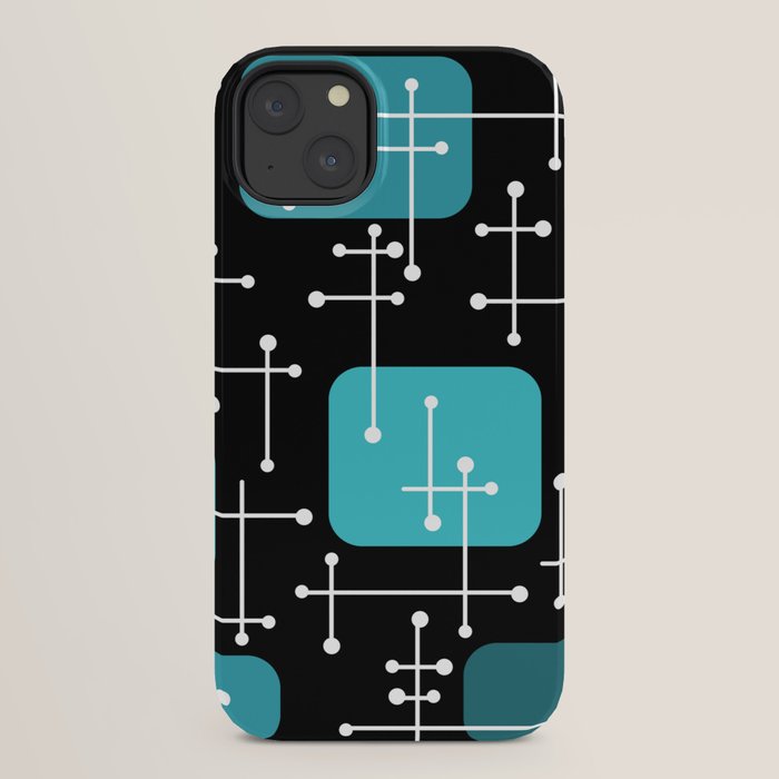 1950s Eames Era Art Crosshairs Black Teal Blue iPhone Case