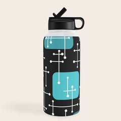 1950s Eames Era Art Crosshairs Black Teal Blue Water Bottle