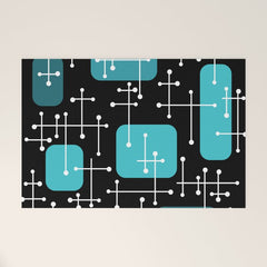 1950s Eames Era Art Crosshairs Black Teal Blue Welcome Mat